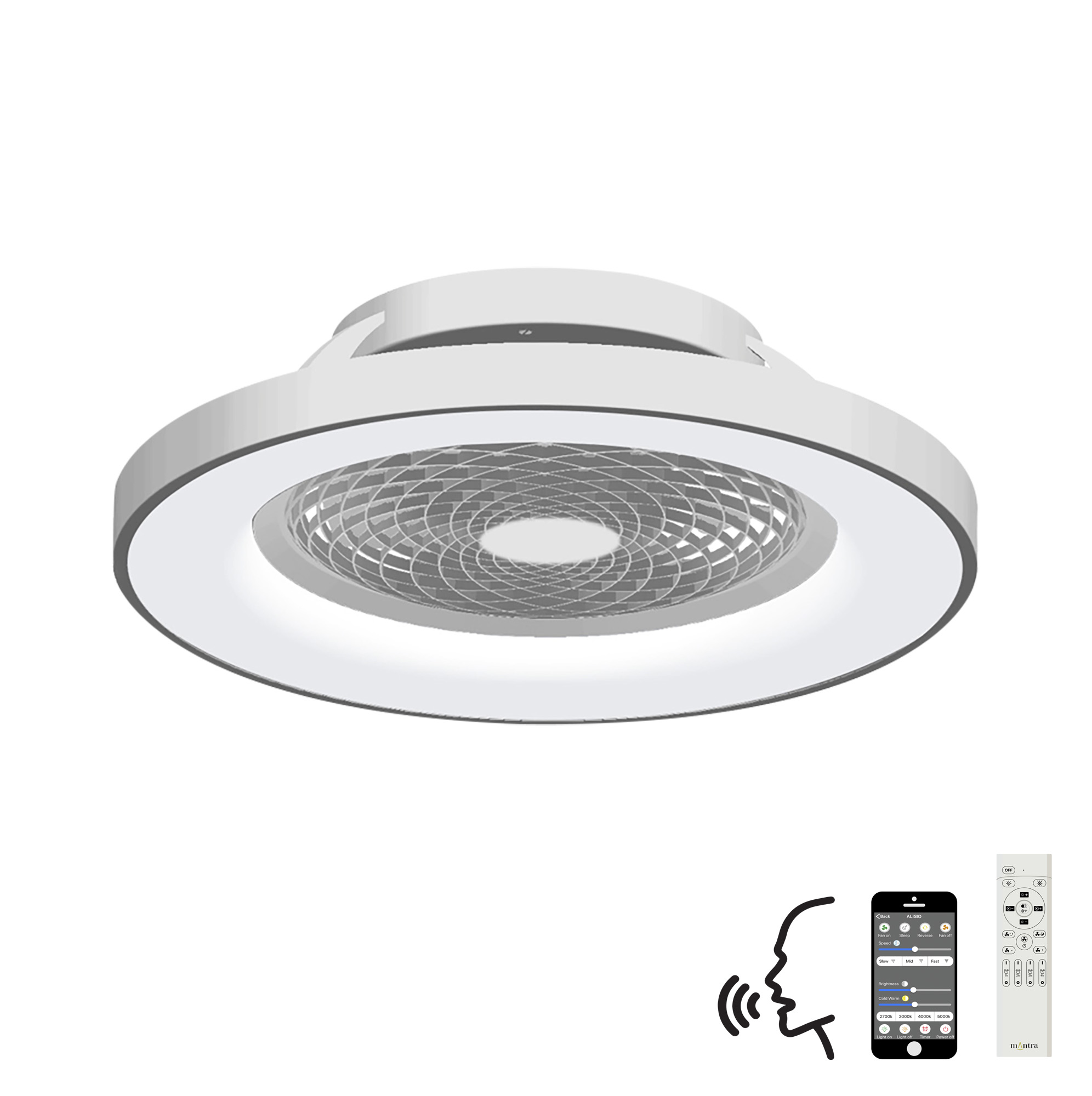 M7125  Tibet 70W LED Dimmable Ceiling Light & Fan; Remote / APP / Voice Controlled Silver